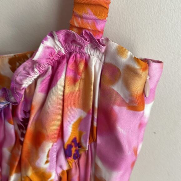 NICHOLAS Simie Gathered Floral-Print Satin-Twill Mini Dress Pink - Picture 7 of 16